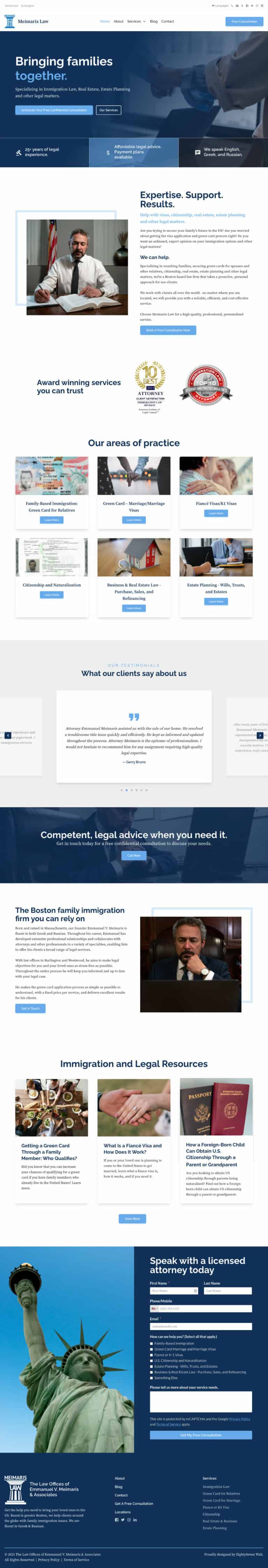 Screenshot of Meimaris Law website.