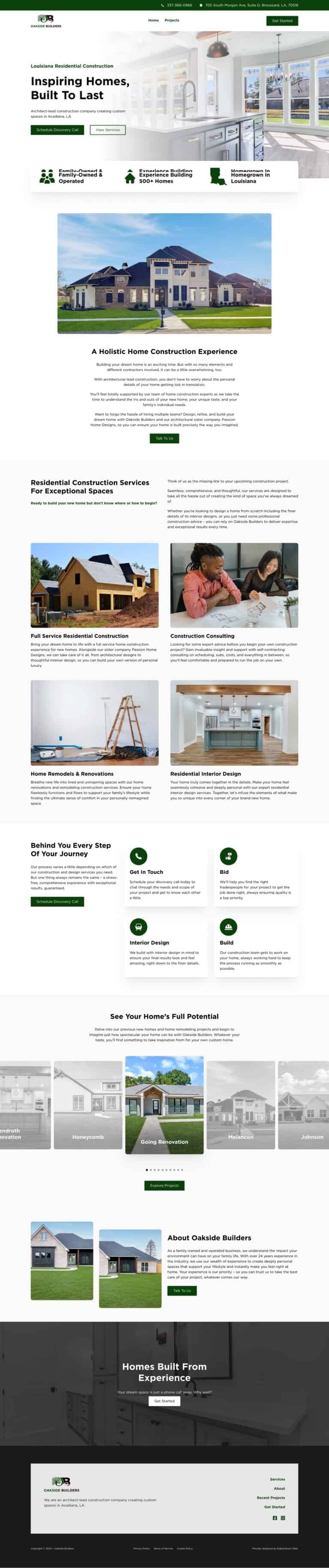Screenshot of Oakside Builders website.
